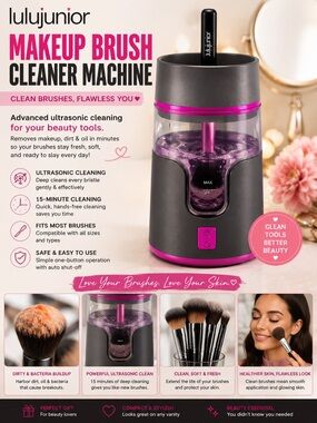 Pink & Black Ultrasonic Makeup Brush Cleaner Machine
